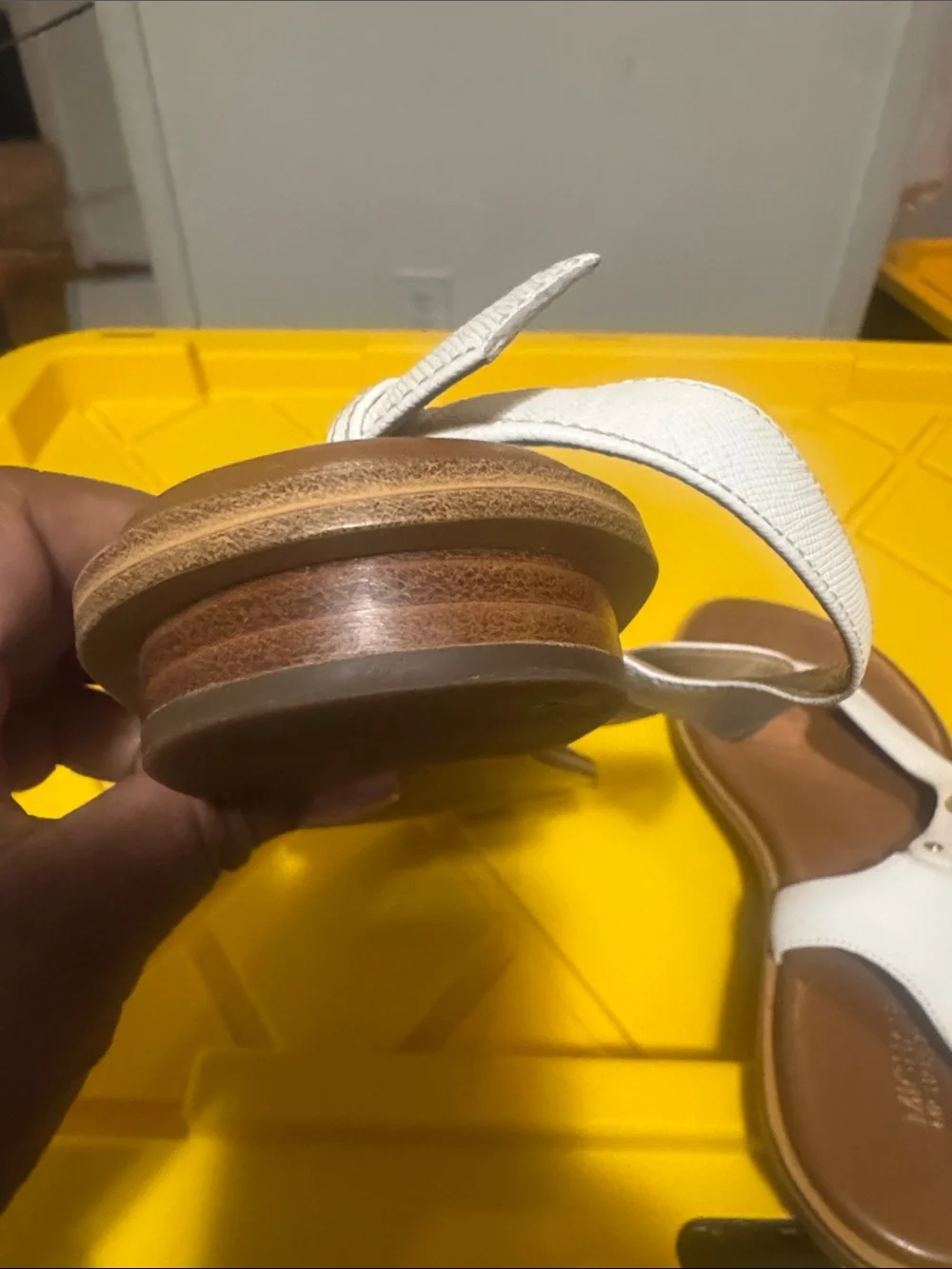 Michael Kors White Leather T-Strap Sandals with Gold Logo